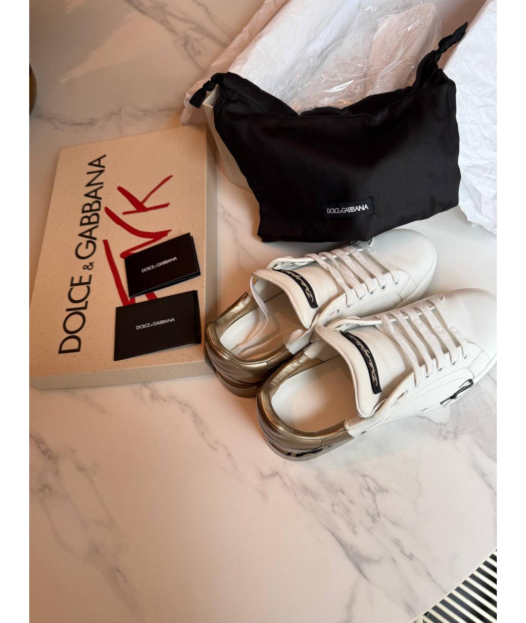 DOLCE&GABBANA Белые кожаные кеды, фото 9