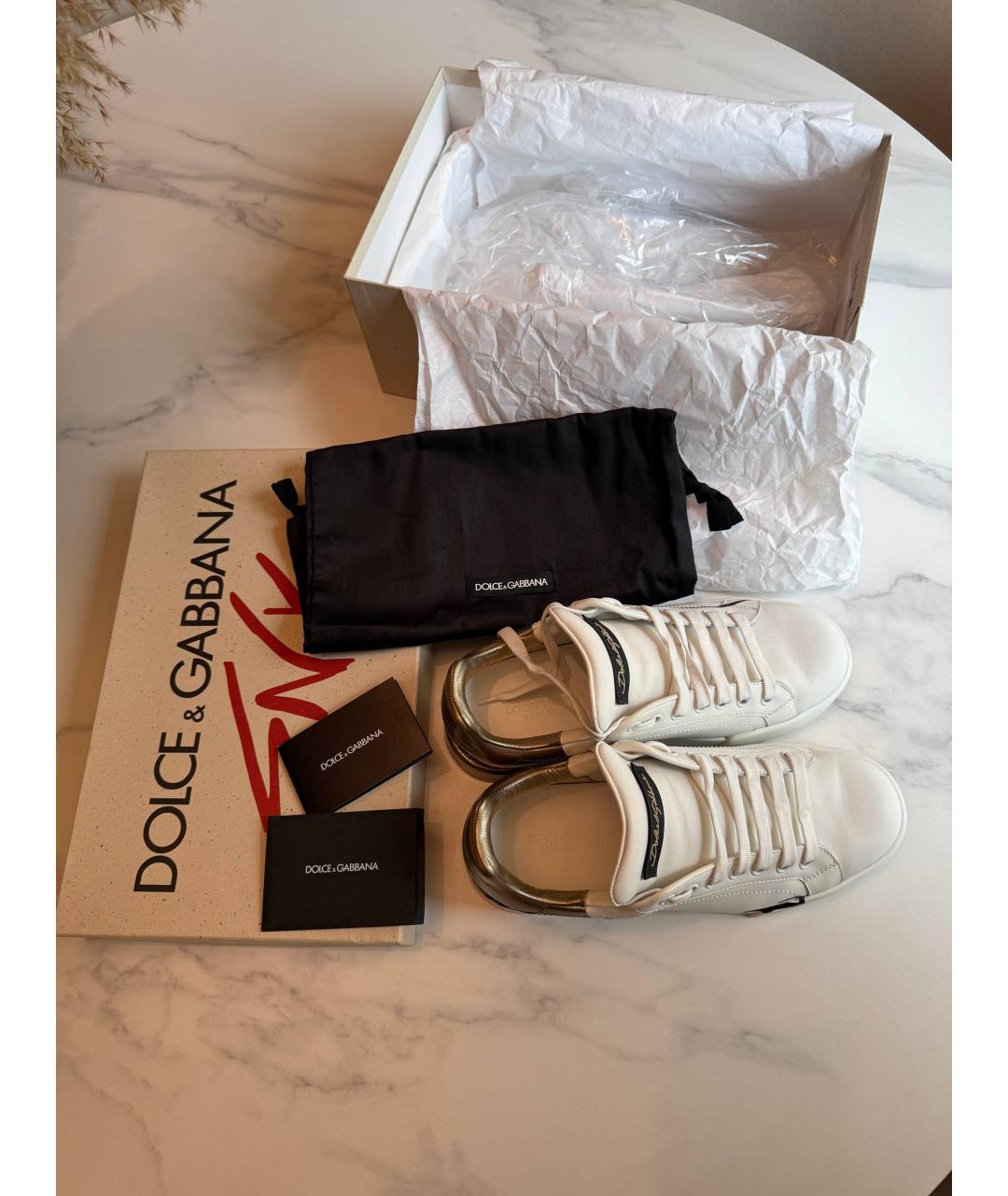 DOLCE&GABBANA Белые кожаные кеды, фото 7