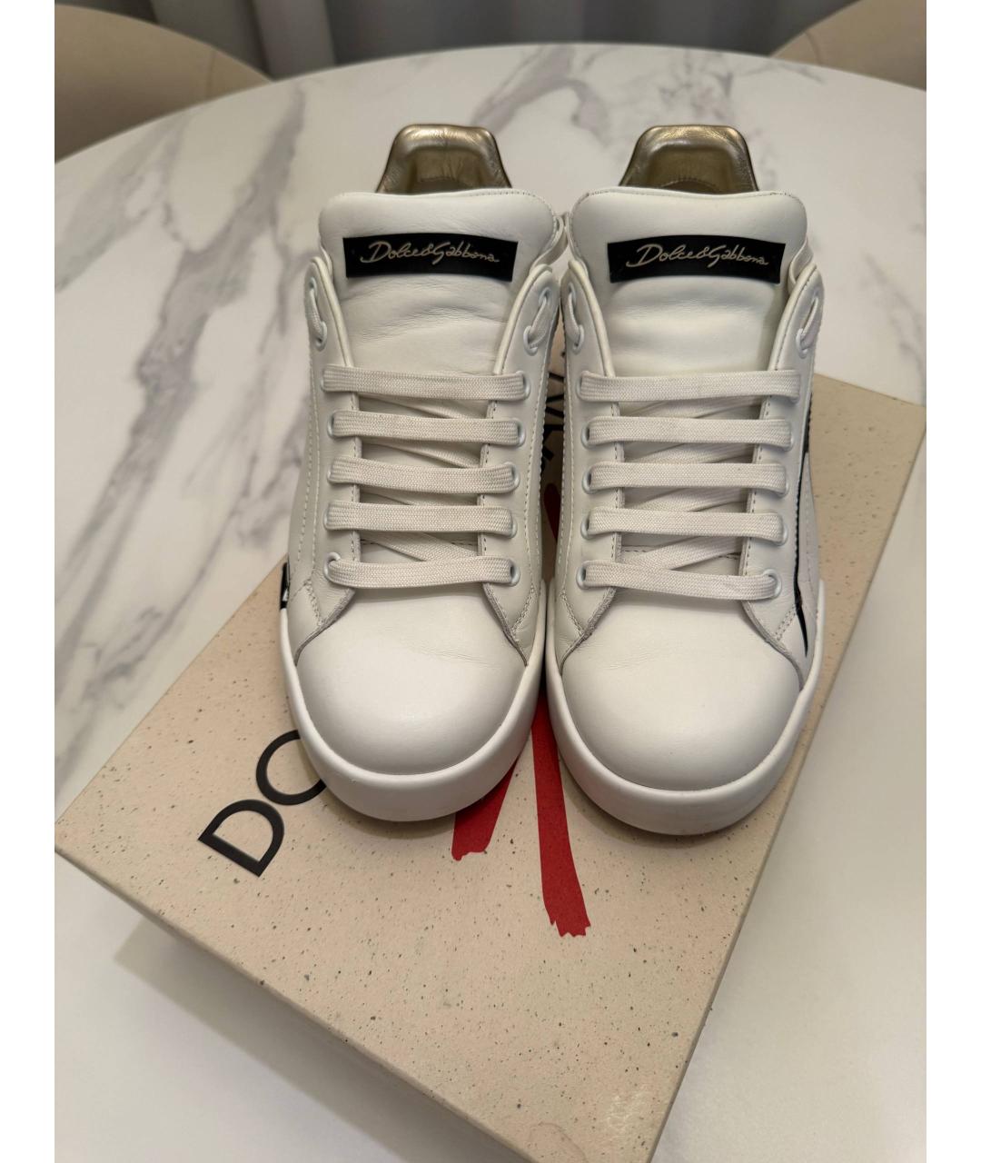 DOLCE&GABBANA Белые кожаные кеды, фото 4