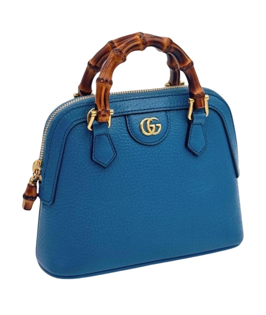 GUCCI Голубая кожаная сумка с короткими ручками, фото 1