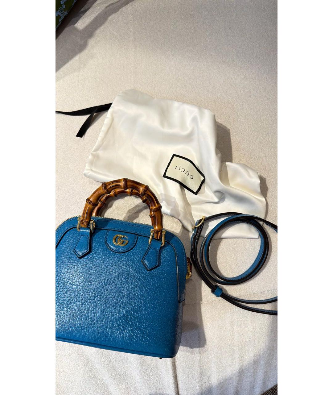 GUCCI Голубая кожаная сумка с короткими ручками, фото 3