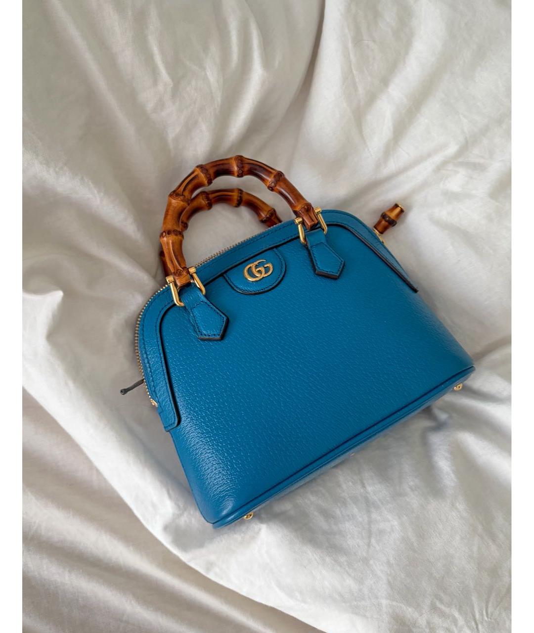 GUCCI Голубая кожаная сумка с короткими ручками, фото 2