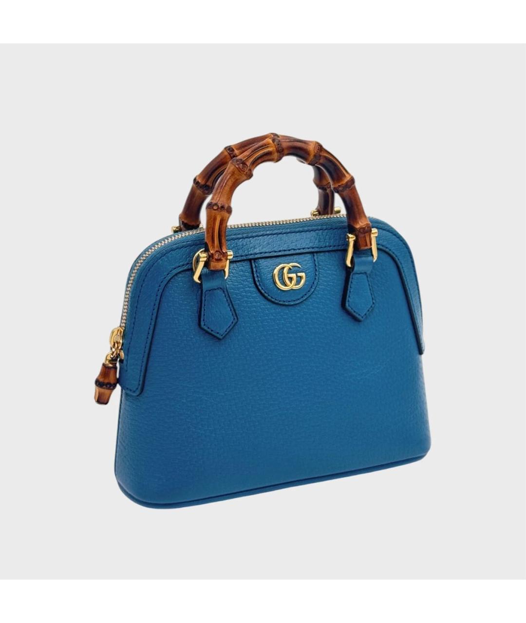 GUCCI Голубая кожаная сумка с короткими ручками, фото 5