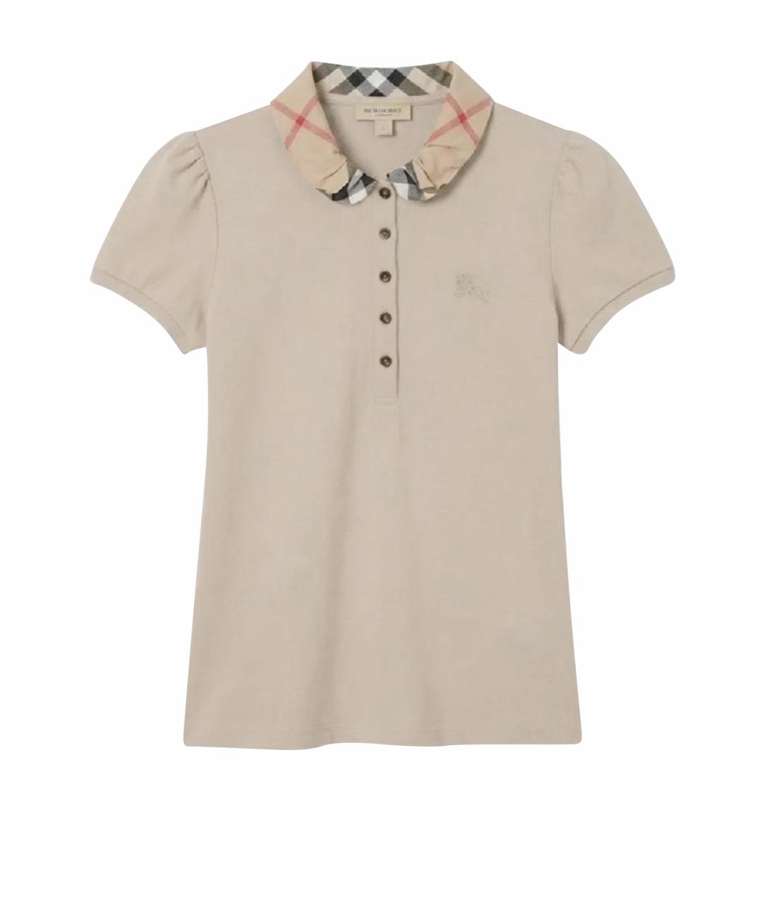 BURBERRY Бежевая хлопко-эластановая футболка, фото 1