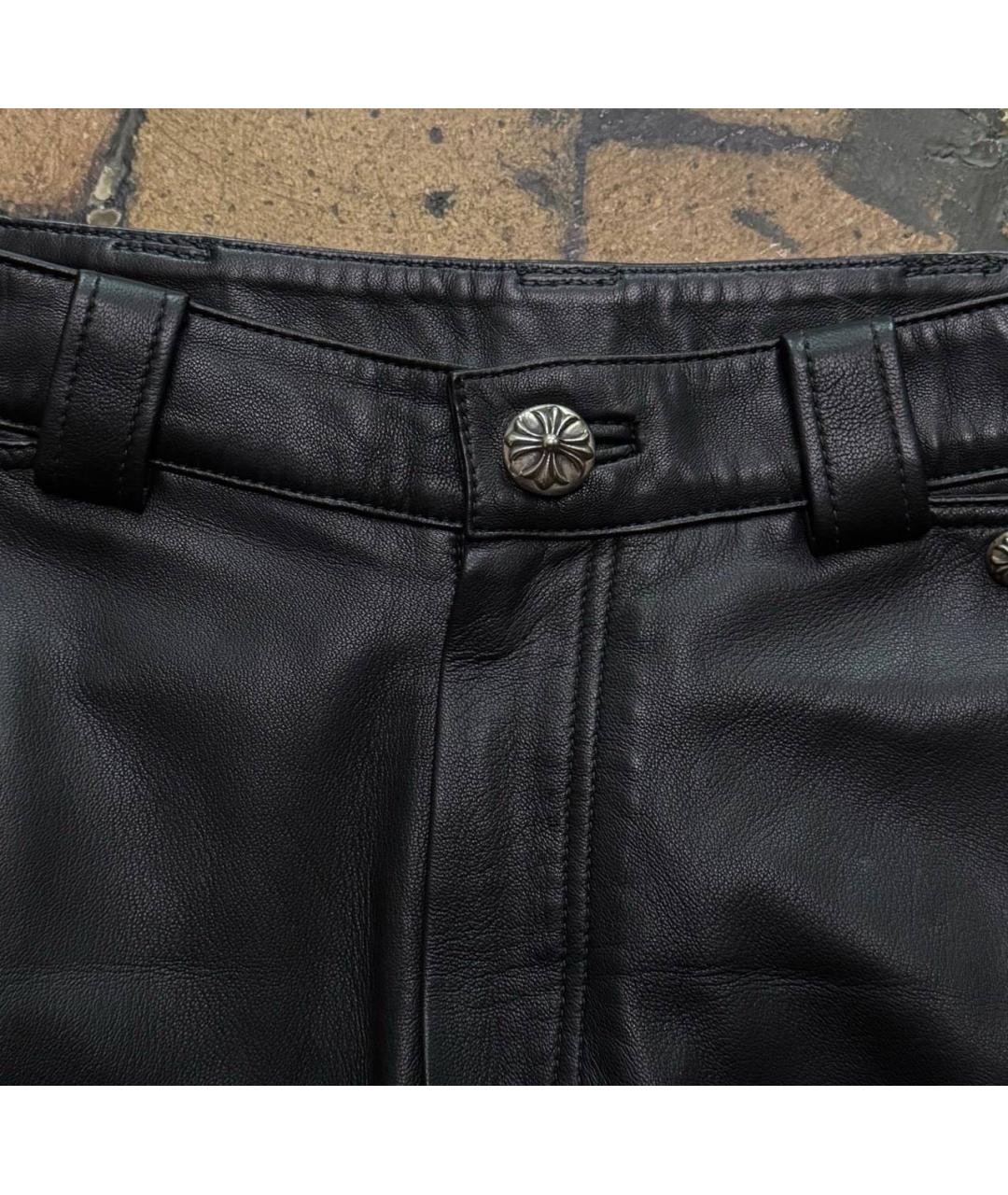 CHROME HEARTS Черные кожаные повседневные брюки, фото 3