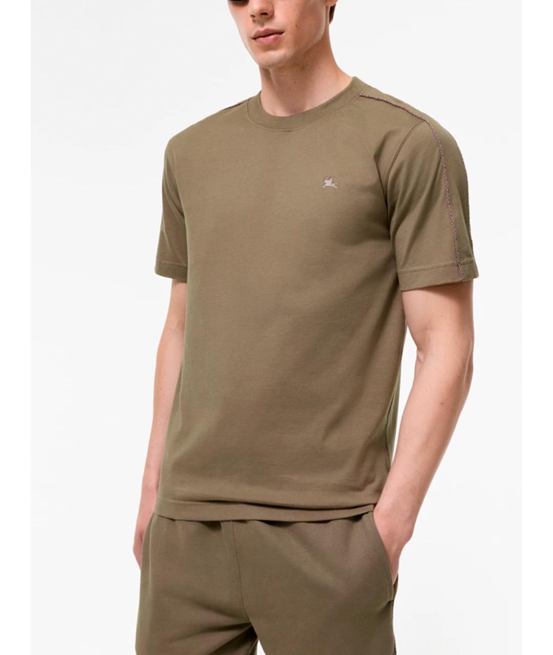 BURBERRY Коричневая хлопковая футболка, фото 2