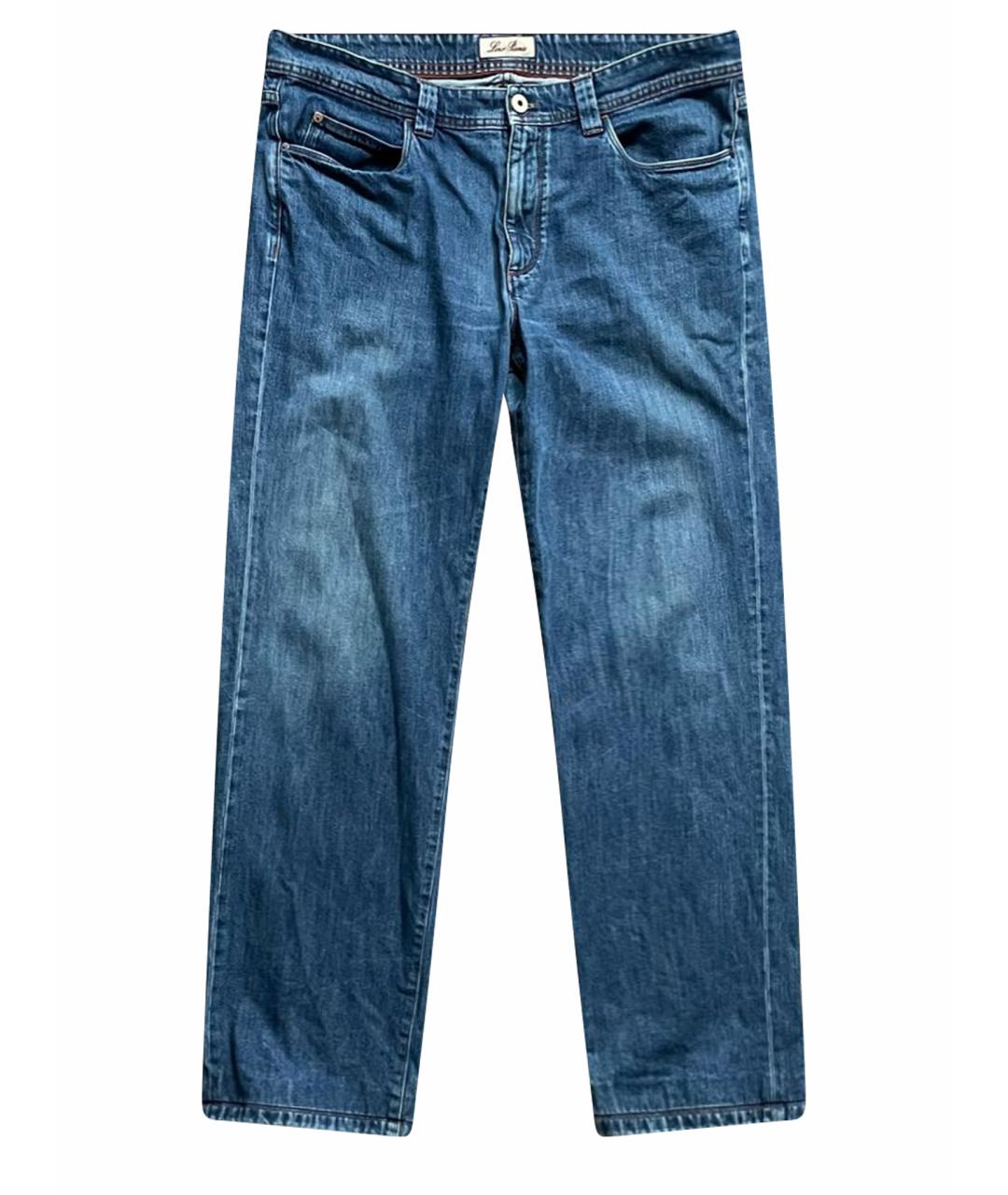 LORO PIANA Синие хлопко-эластановые прямые джинсы, фото 1
