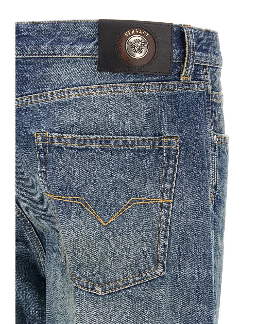 VERSACE Синие хлопковые прямые джинсы, фото 4