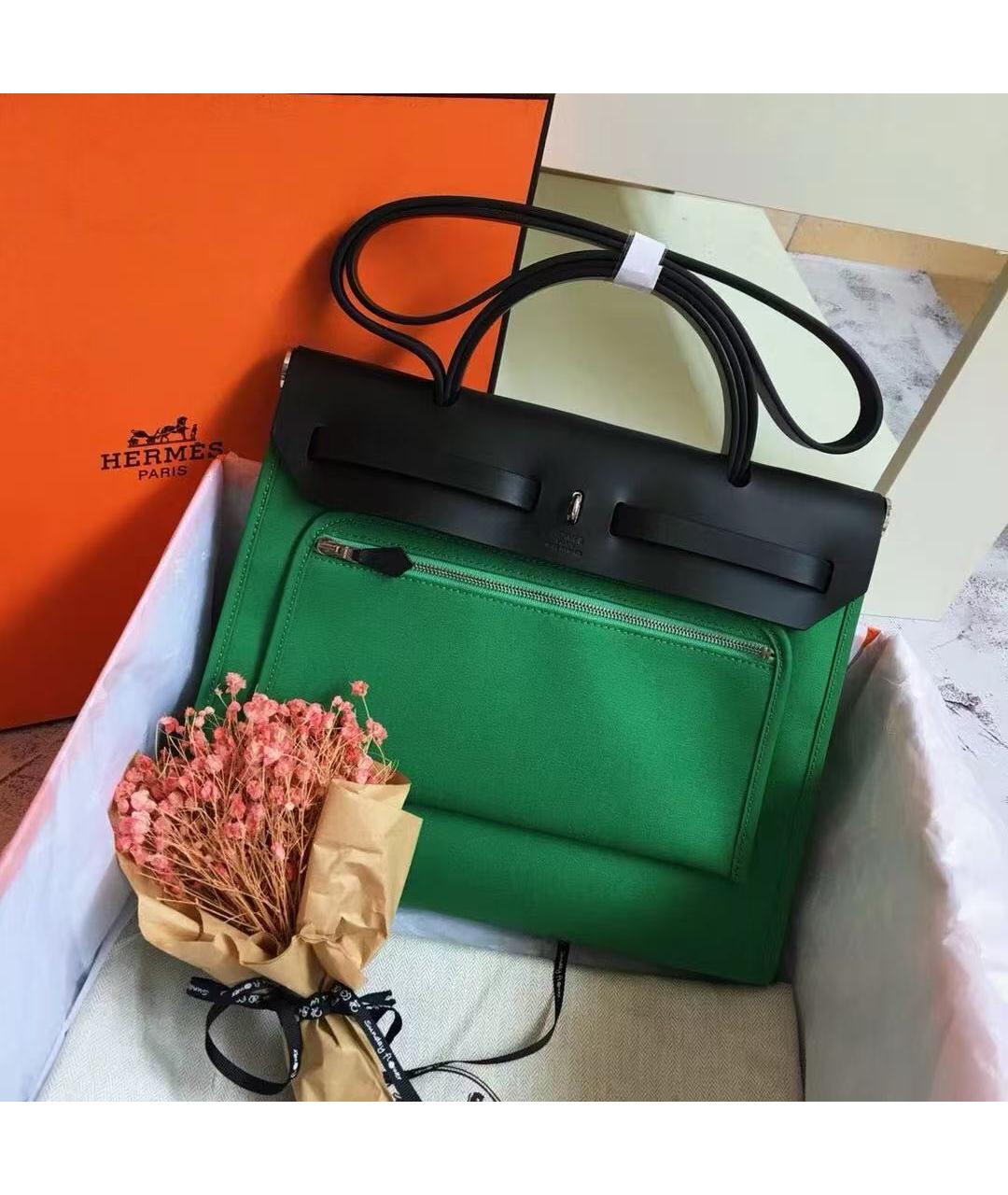 HERMES Зеленая тканевая сумка через плечо, фото 4