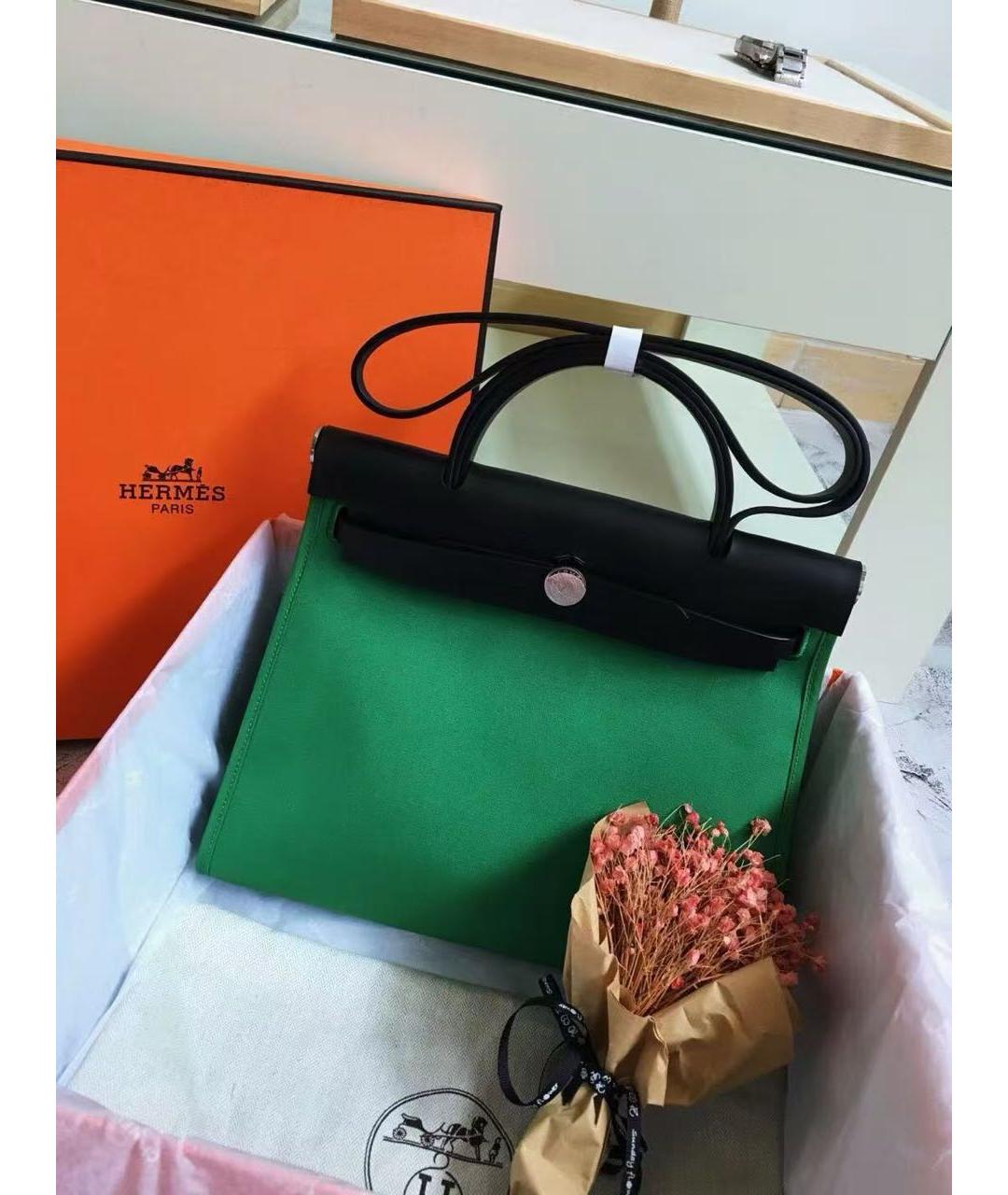 HERMES Зеленая тканевая сумка через плечо, фото 2