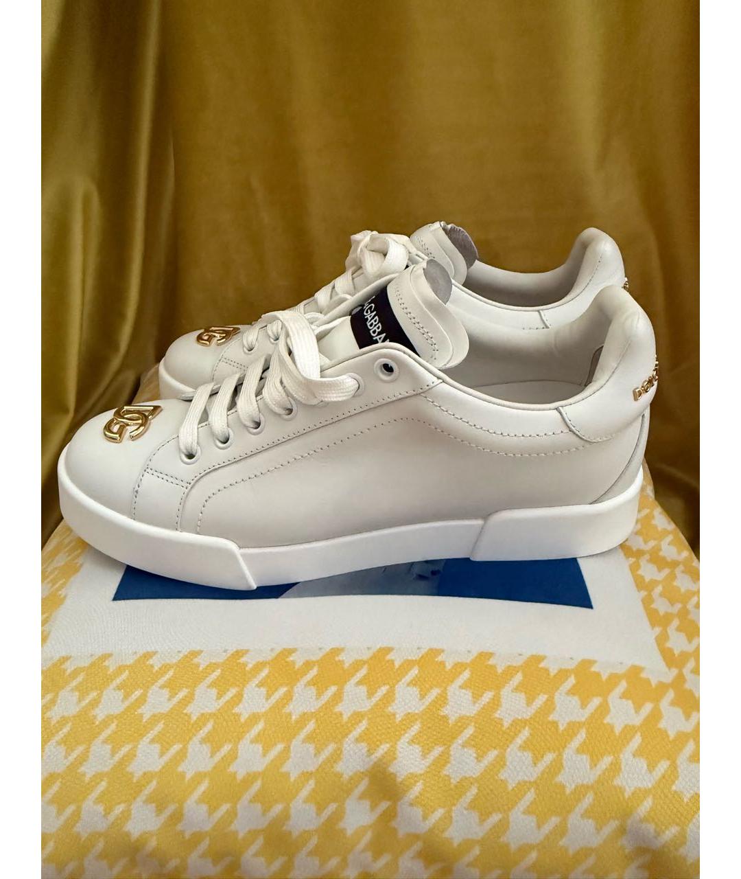 DOLCE&GABBANA Белые кожаные кеды, фото 3