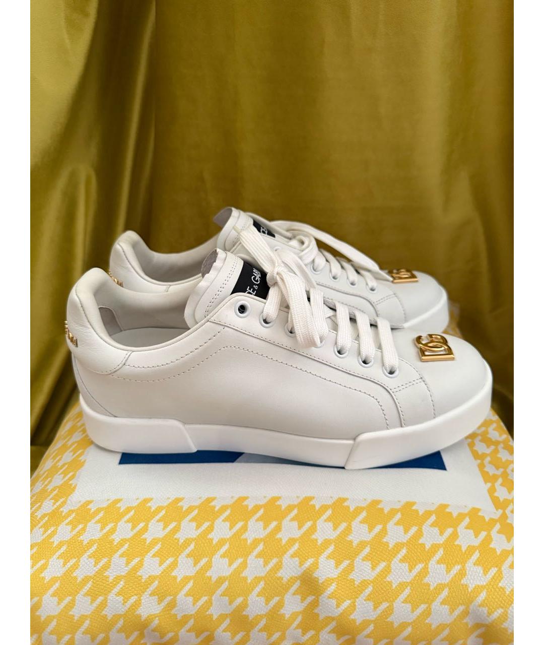 DOLCE&GABBANA Белые кожаные кеды, фото 2