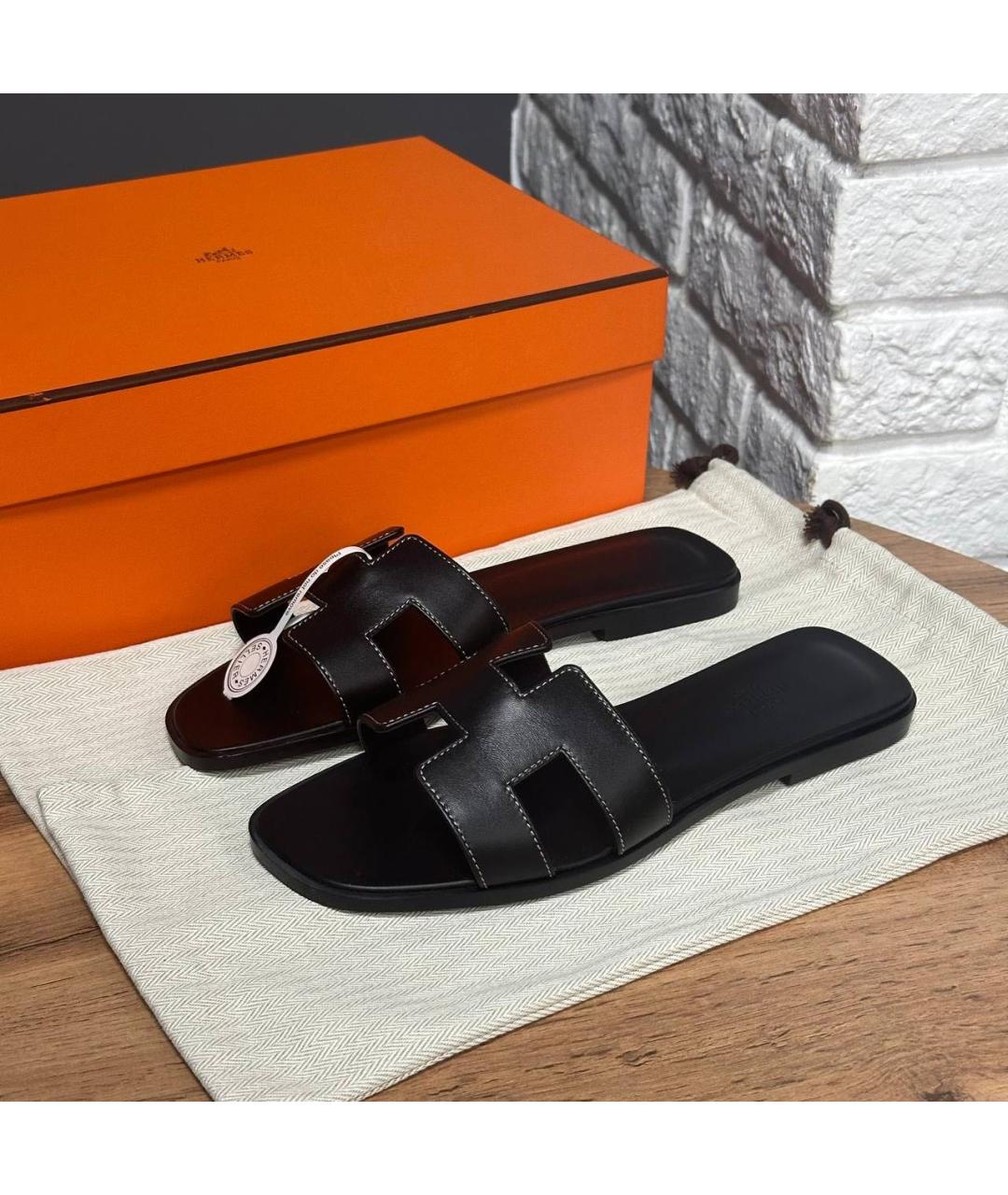 HERMES Черные шлепанцы, фото 6