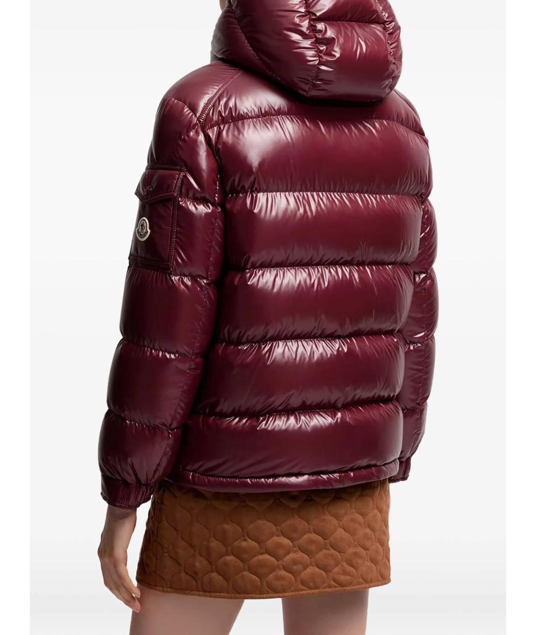 MONCLER Бордовый полиамидовый пуховик, фото 4
