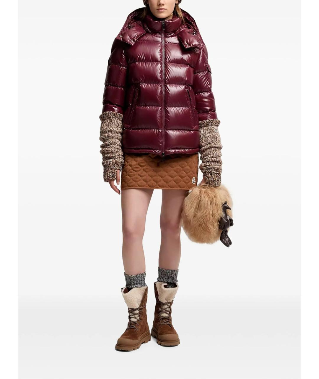 MONCLER Бордовый полиамидовый пуховик, фото 2