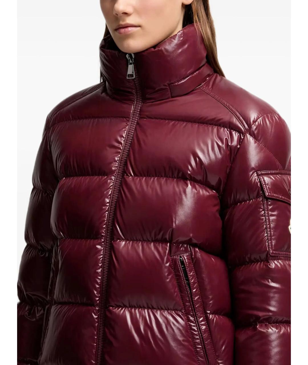 MONCLER Бордовый полиамидовый пуховик, фото 6