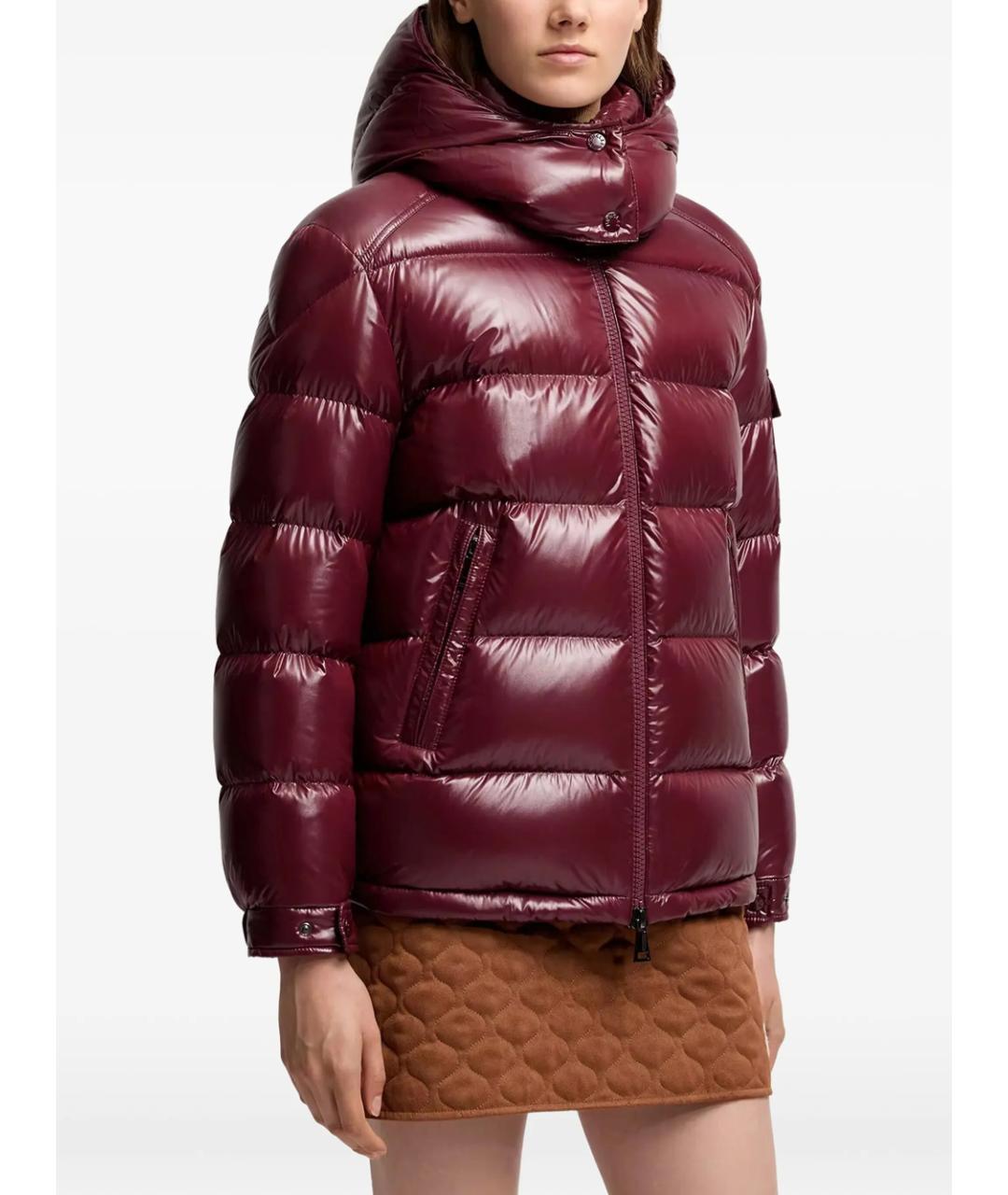 MONCLER Бордовый полиамидовый пуховик, фото 3