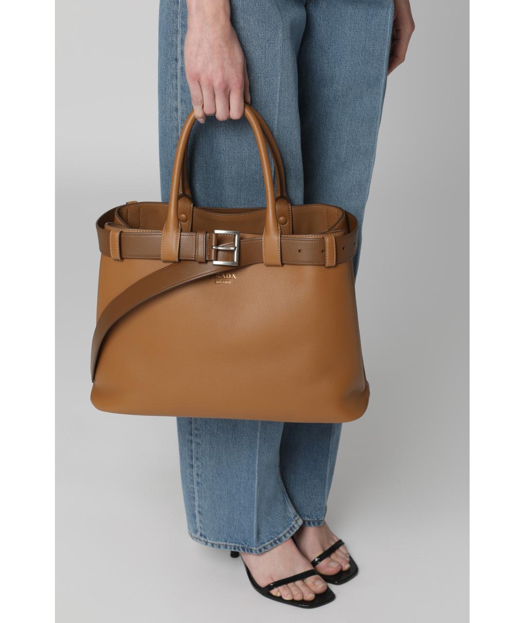 PRADA Коричневая кожаная сумка тоут, фото 7