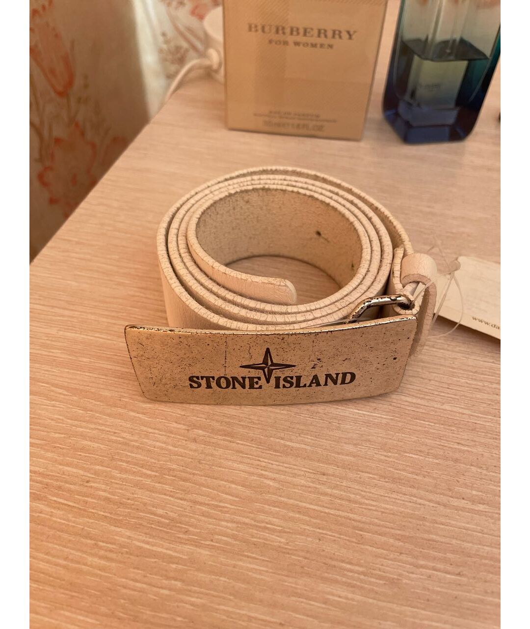 STONE ISLAND Белый кожаный ремень, фото 4