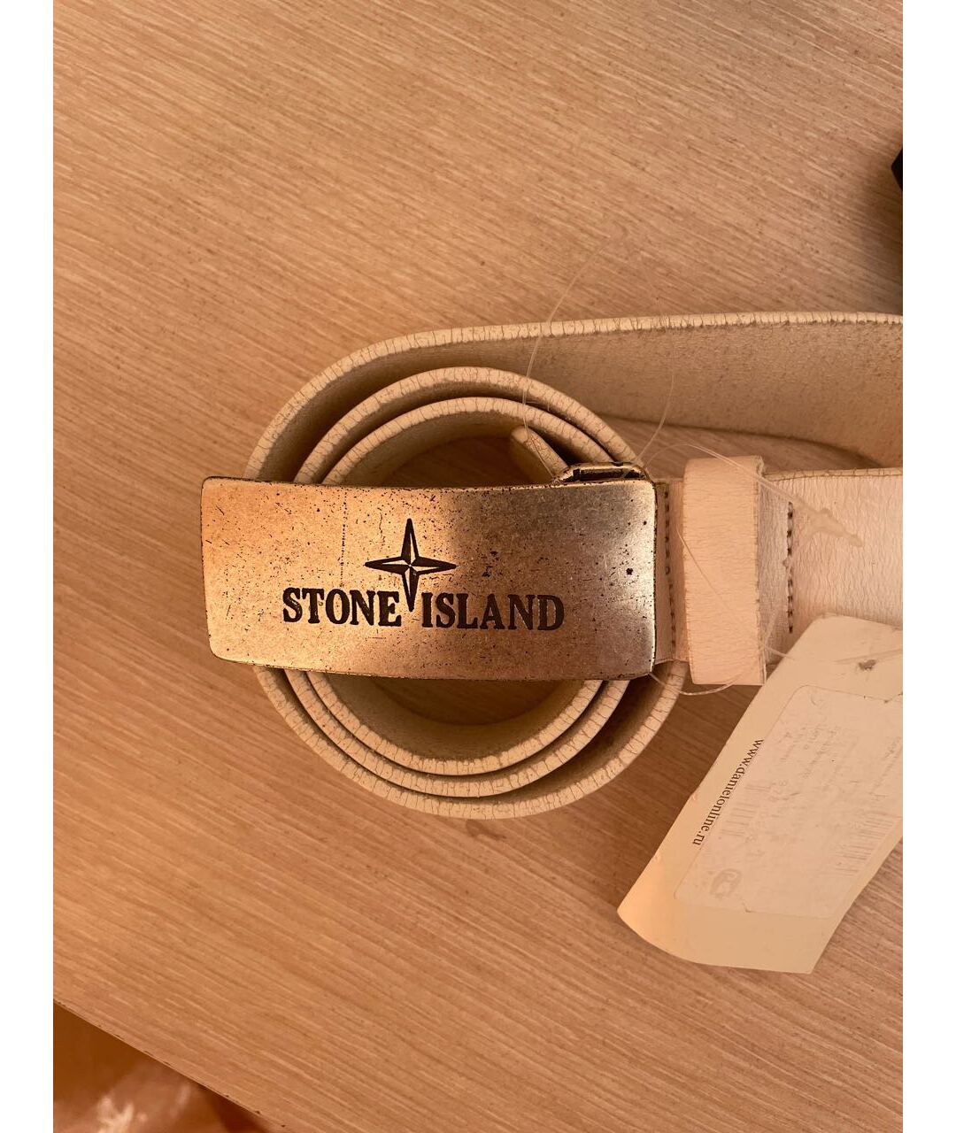 STONE ISLAND Белый кожаный ремень, фото 2