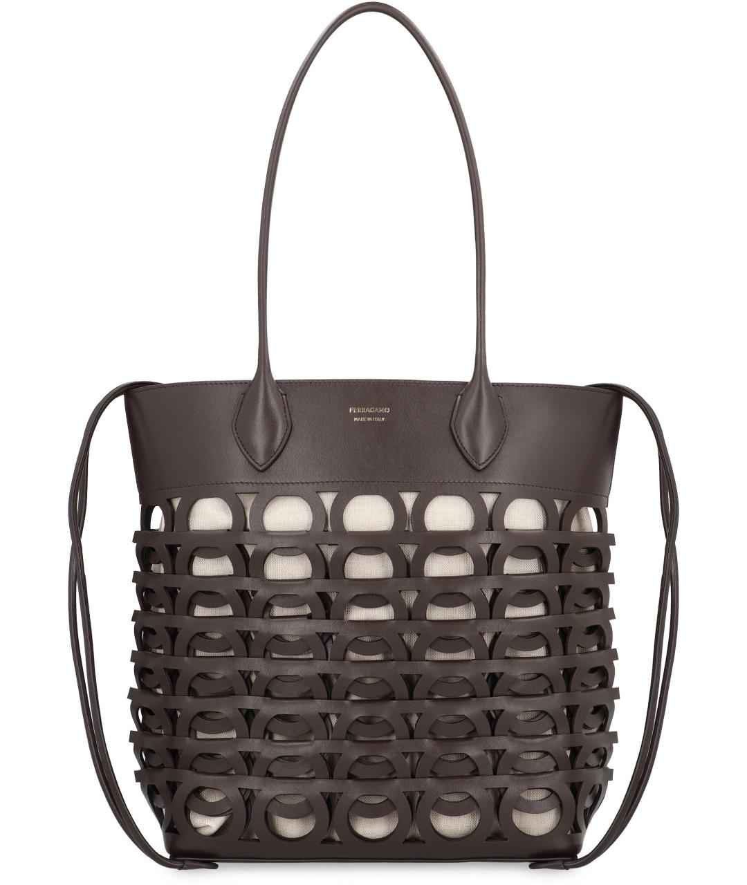 FERRAGAMO Коричневая кожаная сумка тоут, фото 2