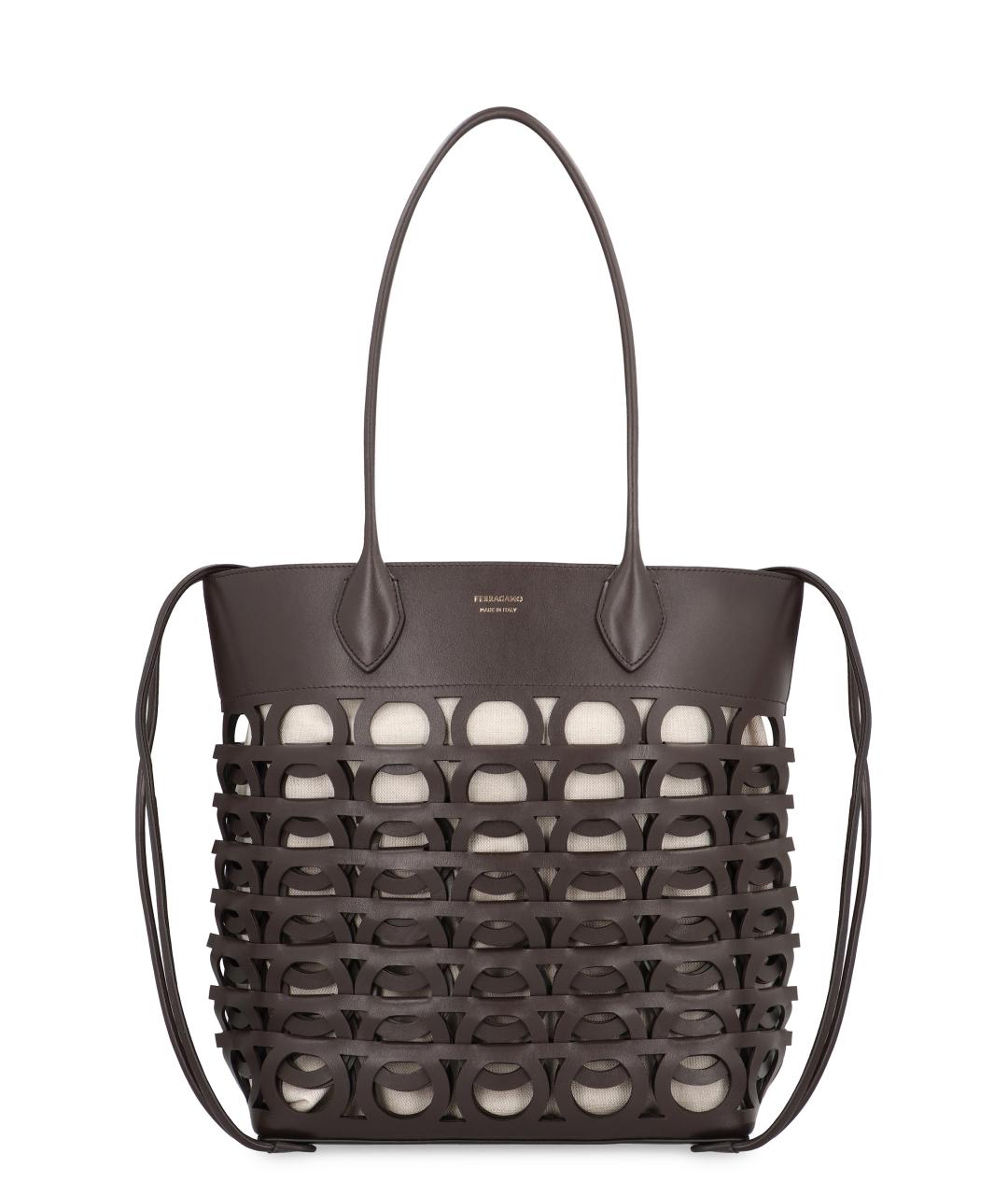 FERRAGAMO Коричневая кожаная сумка тоут, фото 1