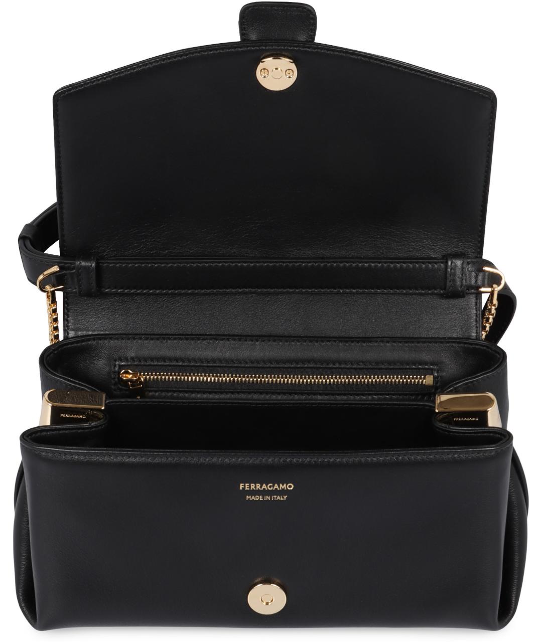 FERRAGAMO Черная кожаная сумка через плечо, фото 6