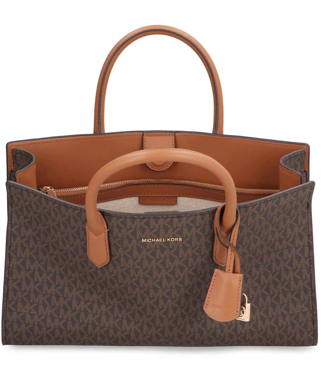MICHAEL MICHAEL KORS Коричневая канва сумка с короткими ручками, фото 5