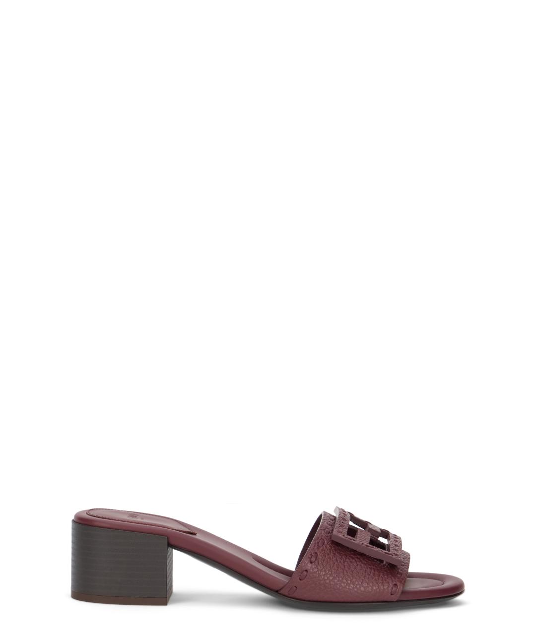 FENDI Бордовые кожаные мюли, фото 1
