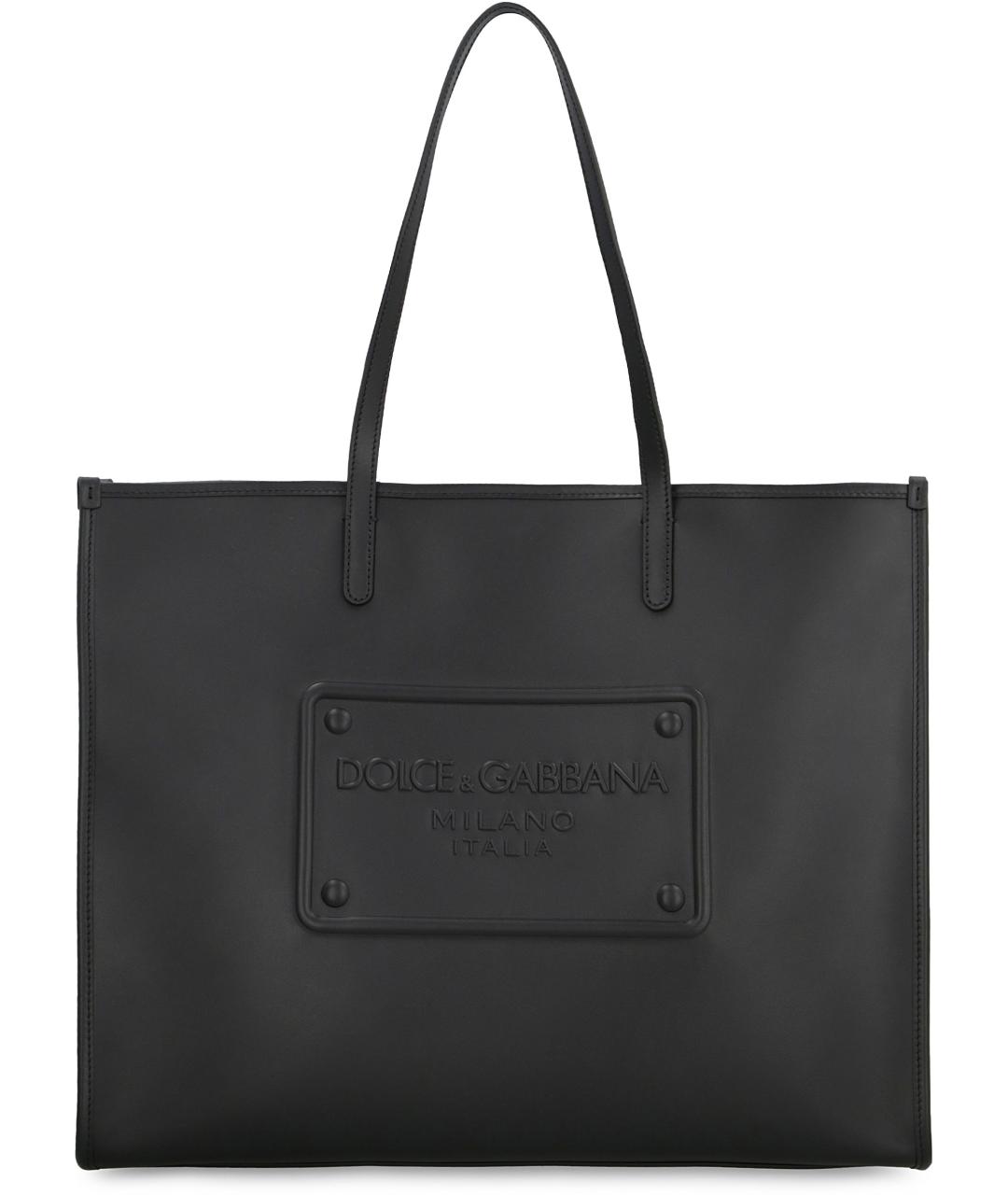 DOLCE&GABBANA Черная кожаная сумка тоут, фото 1