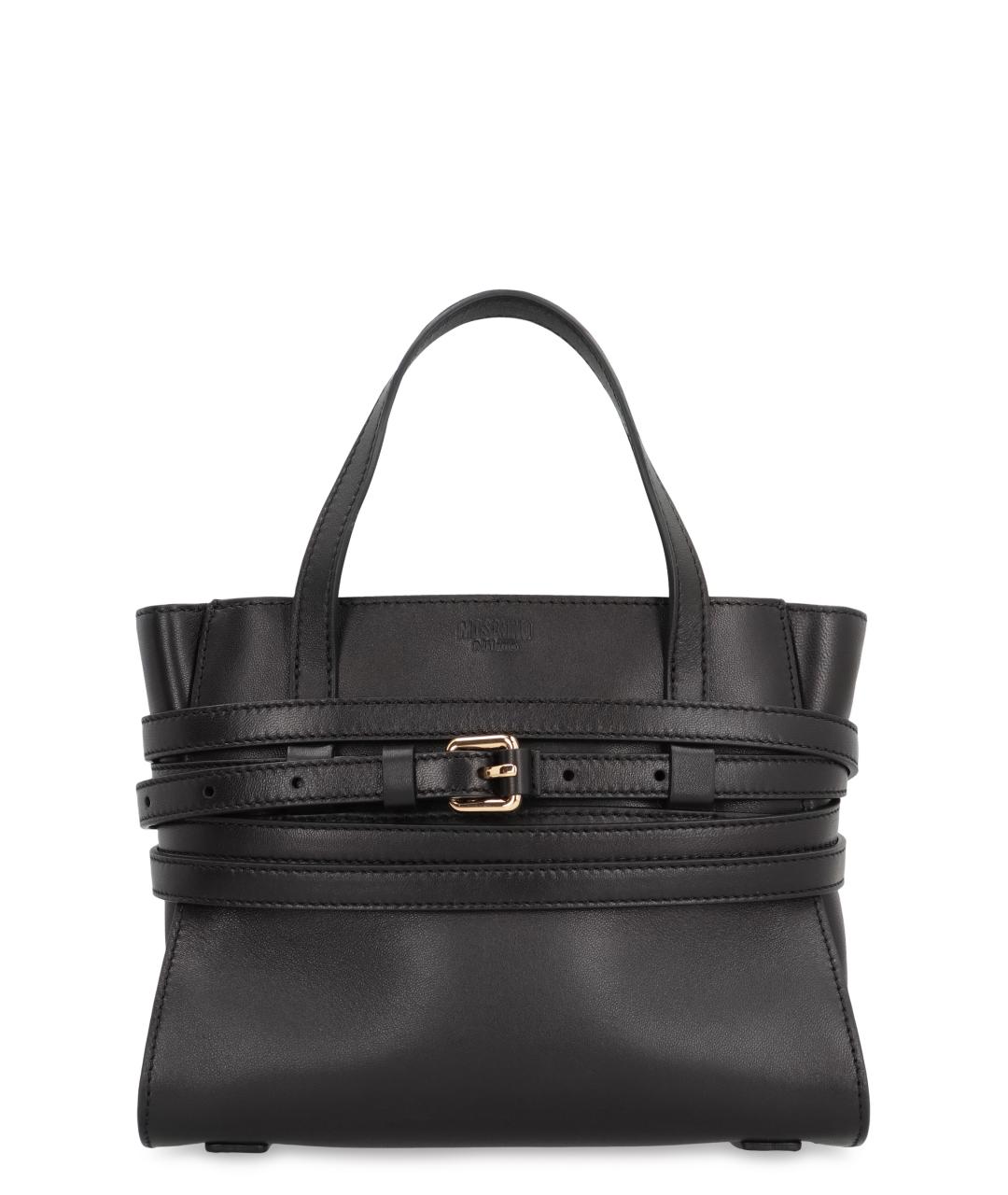 MOSCHINO Черная кожаная сумка тоут, фото 1