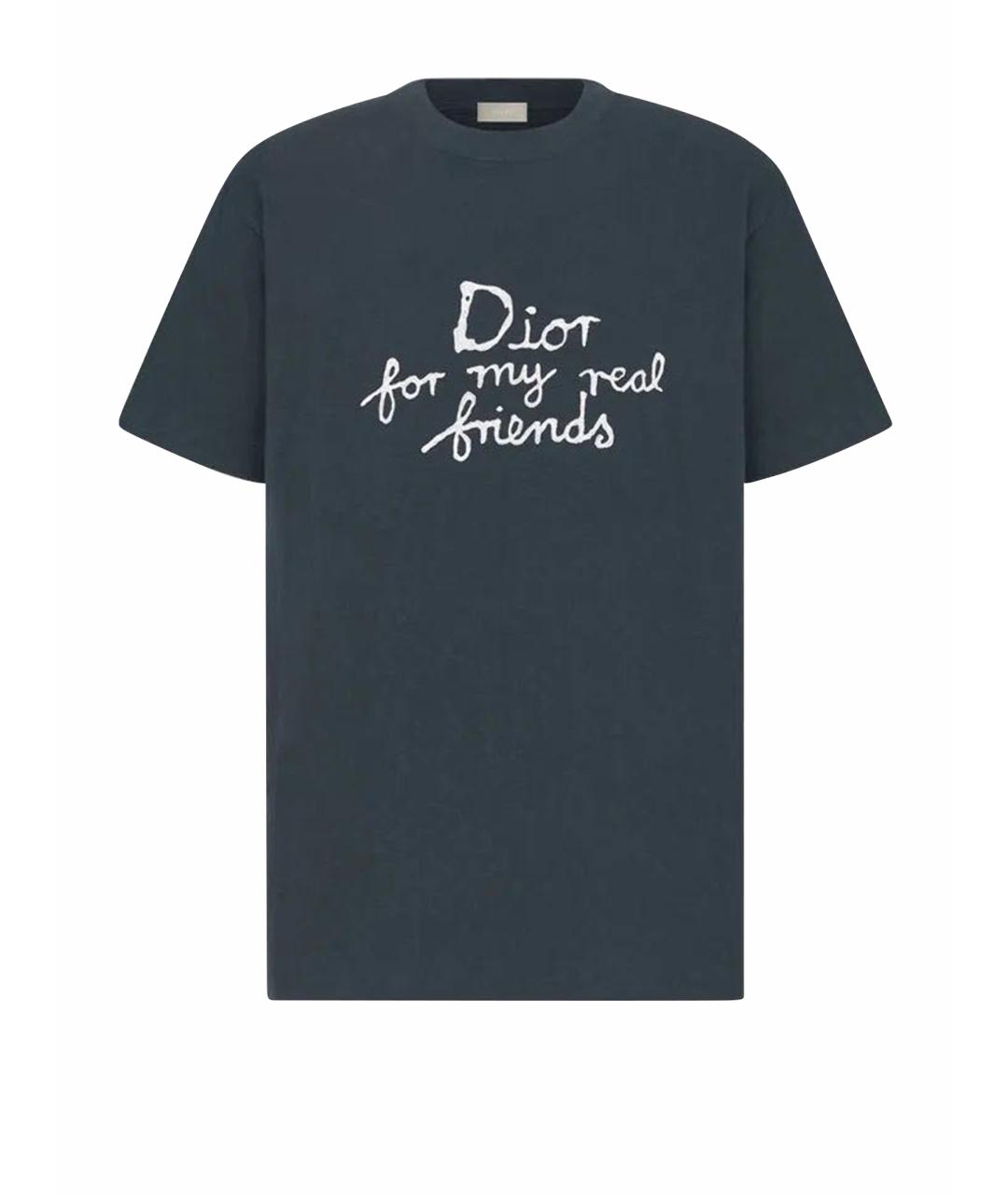 CHRISTIAN DIOR Антрацитовая хлопко-шерстяная футболка, фото 1