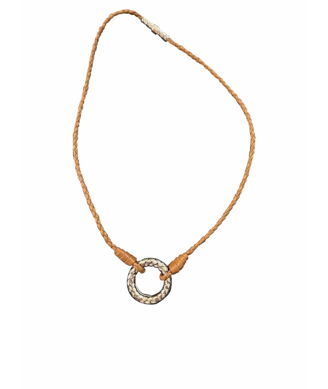 BOTTEGA VENETA Коричневое кожаное колье, фото 1
