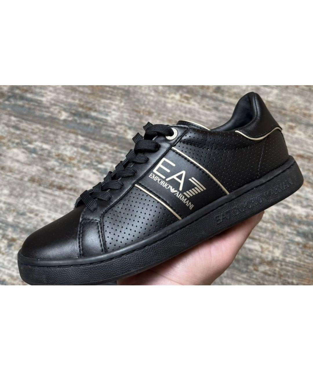 EMPORIO ARMANI Черные кожаные низкие кроссовки / кеды, фото 3