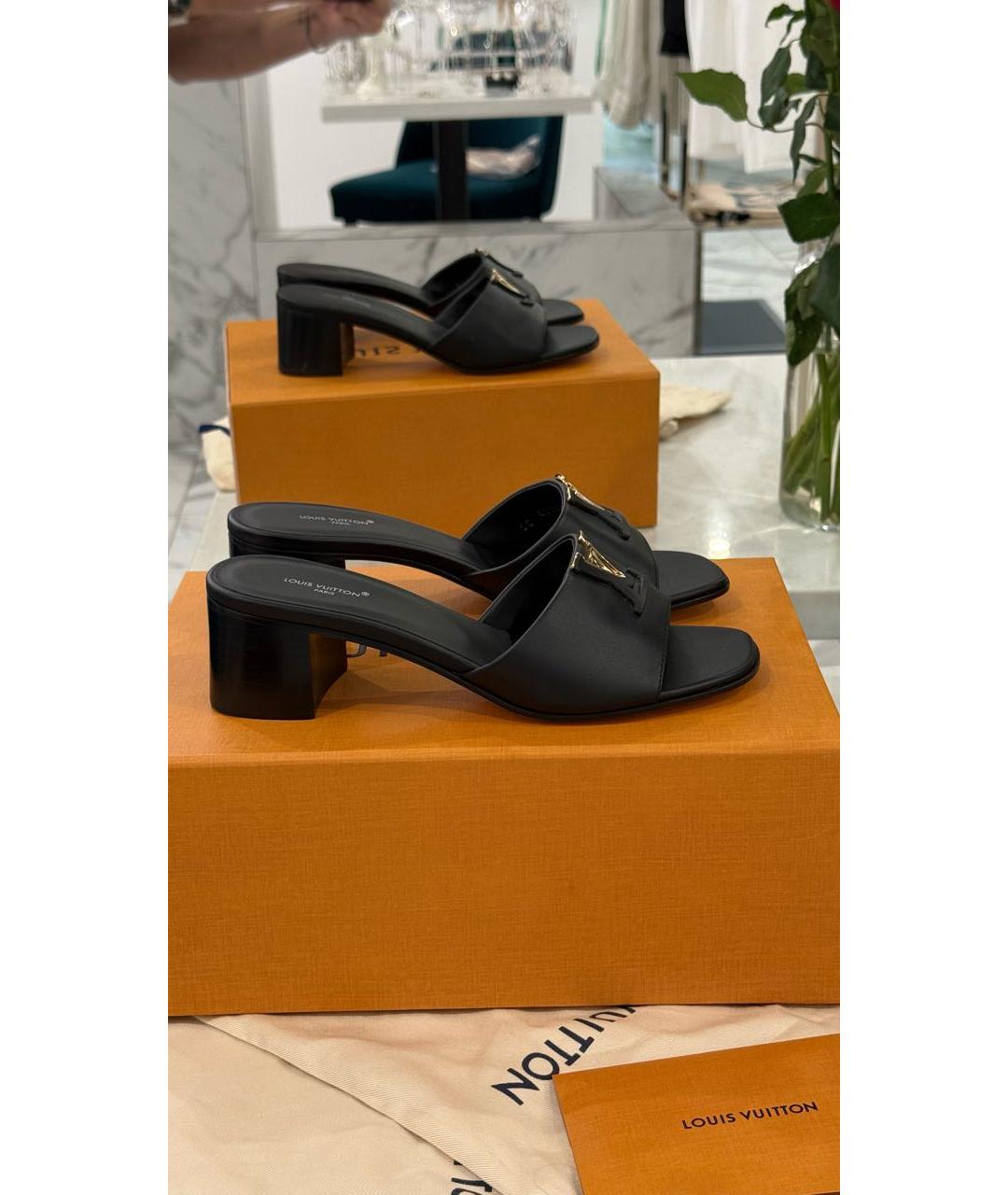 LOUIS VUITTON Черные кожаные мюли, фото 8
