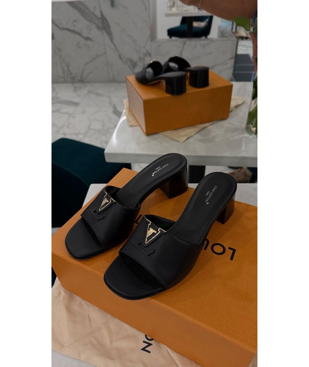 LOUIS VUITTON Черные кожаные мюли, фото 5