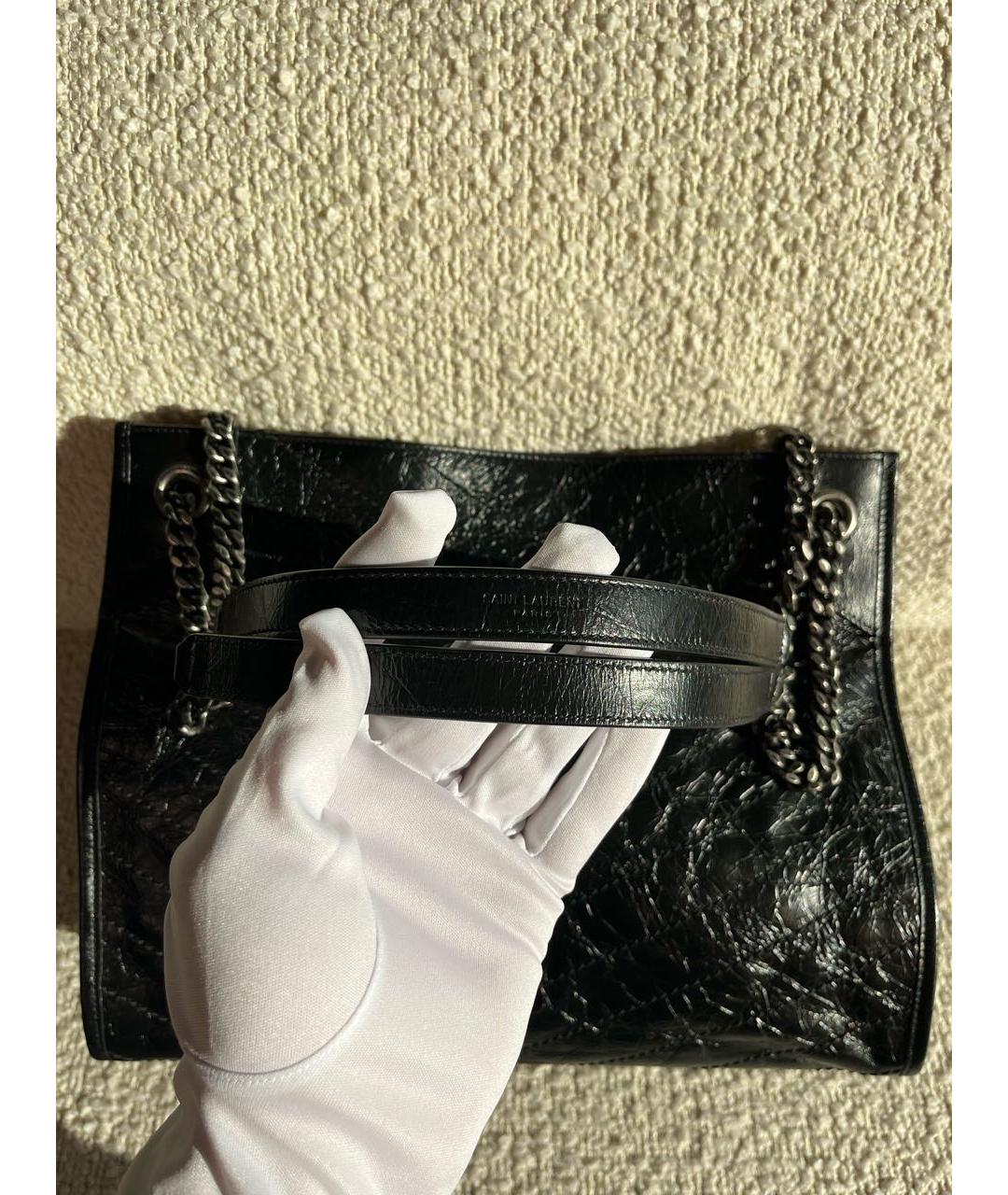 SAINT LAURENT Черная кожаная сумка тоут, фото 8