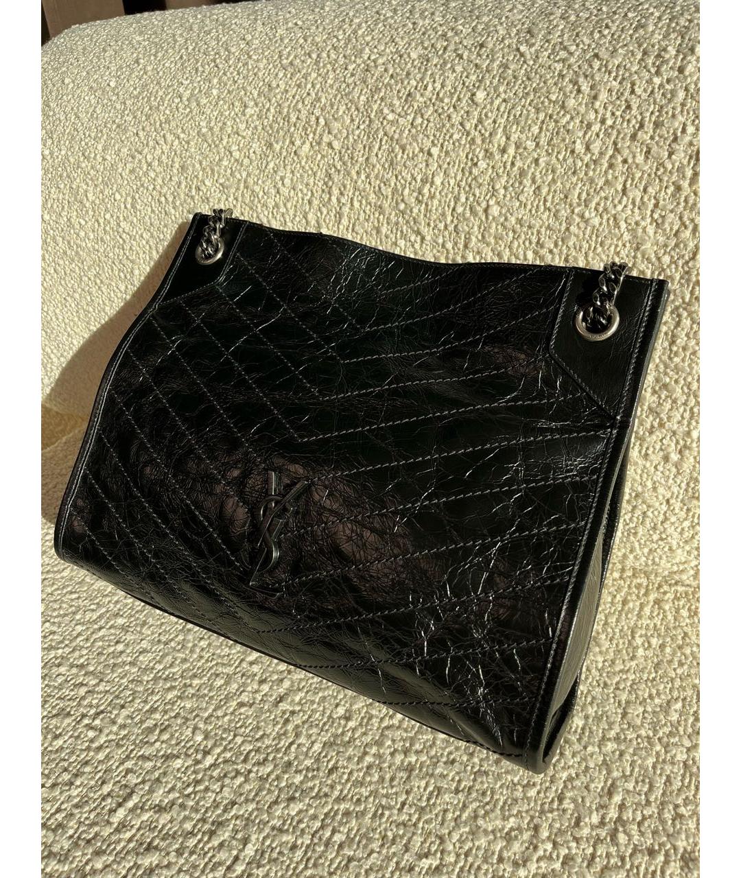 SAINT LAURENT Черная кожаная сумка тоут, фото 5