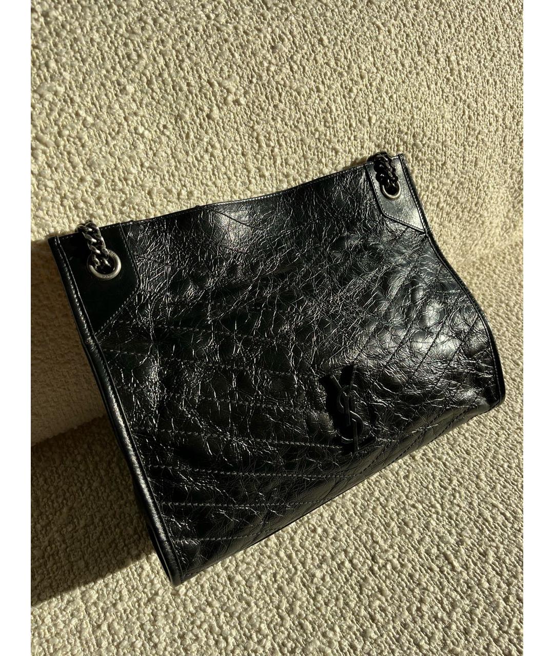 SAINT LAURENT Черная кожаная сумка тоут, фото 2