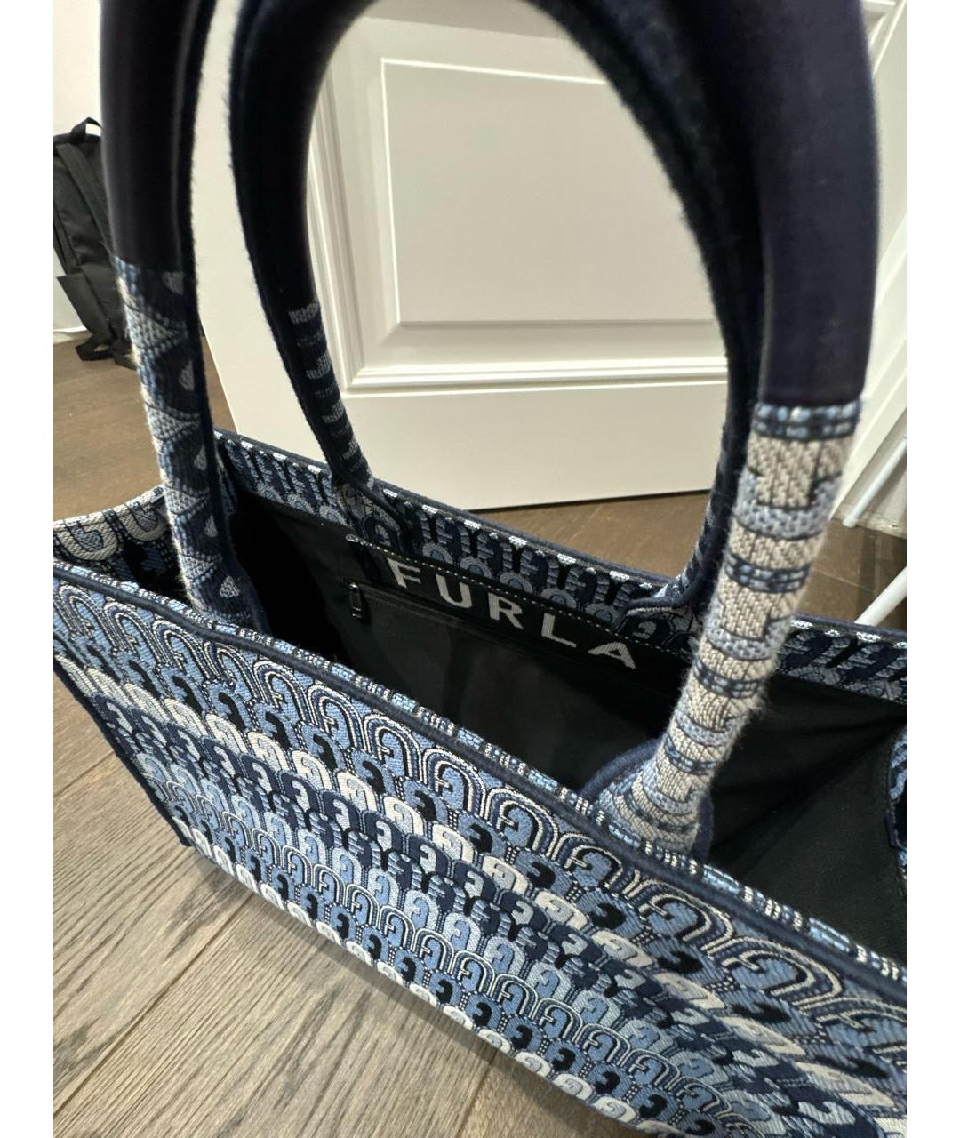 FURLA Темно-синяя тканевая сумка с короткими ручками, фото 4