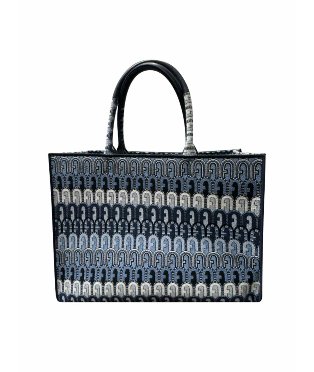 FURLA Темно-синяя тканевая сумка с короткими ручками, фото 1