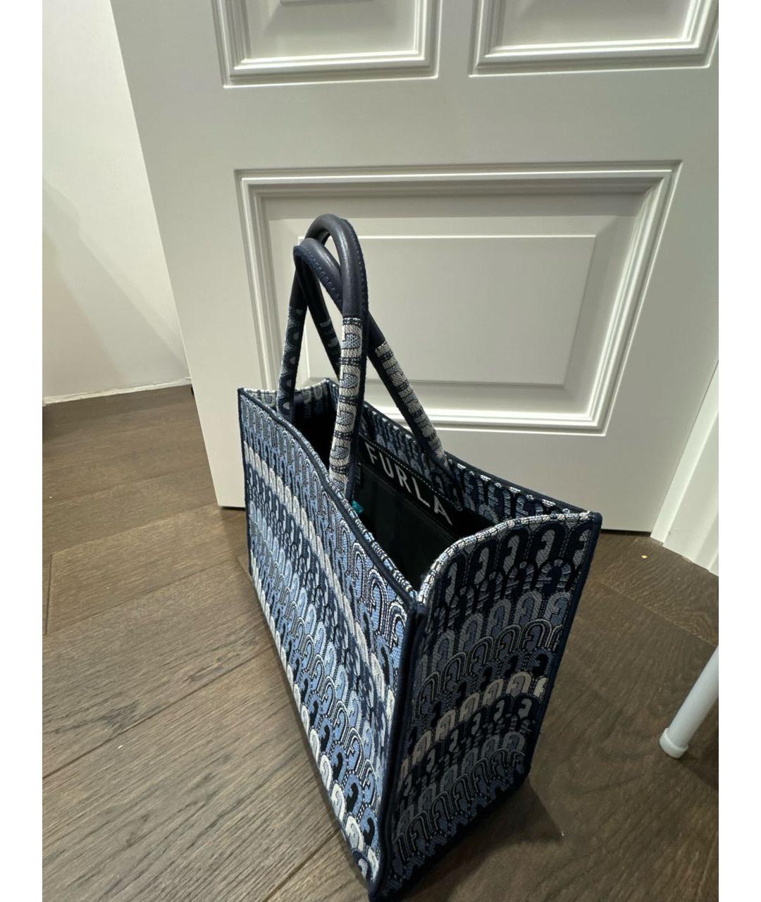 FURLA Темно-синяя тканевая сумка с короткими ручками, фото 2