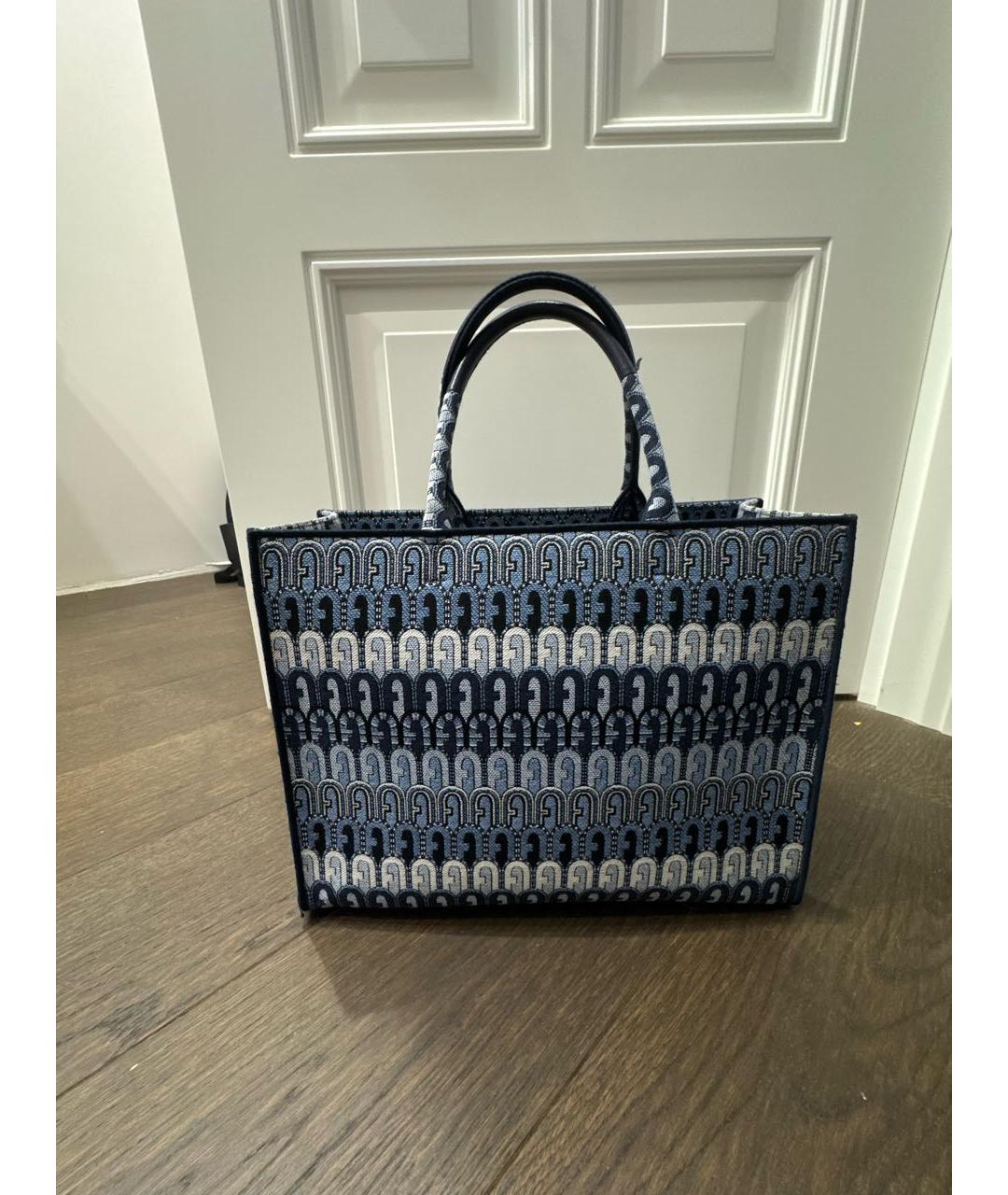 FURLA Темно-синяя тканевая сумка с короткими ручками, фото 3