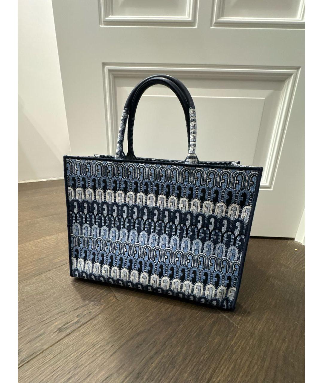 FURLA Темно-синяя тканевая сумка с короткими ручками, фото 5