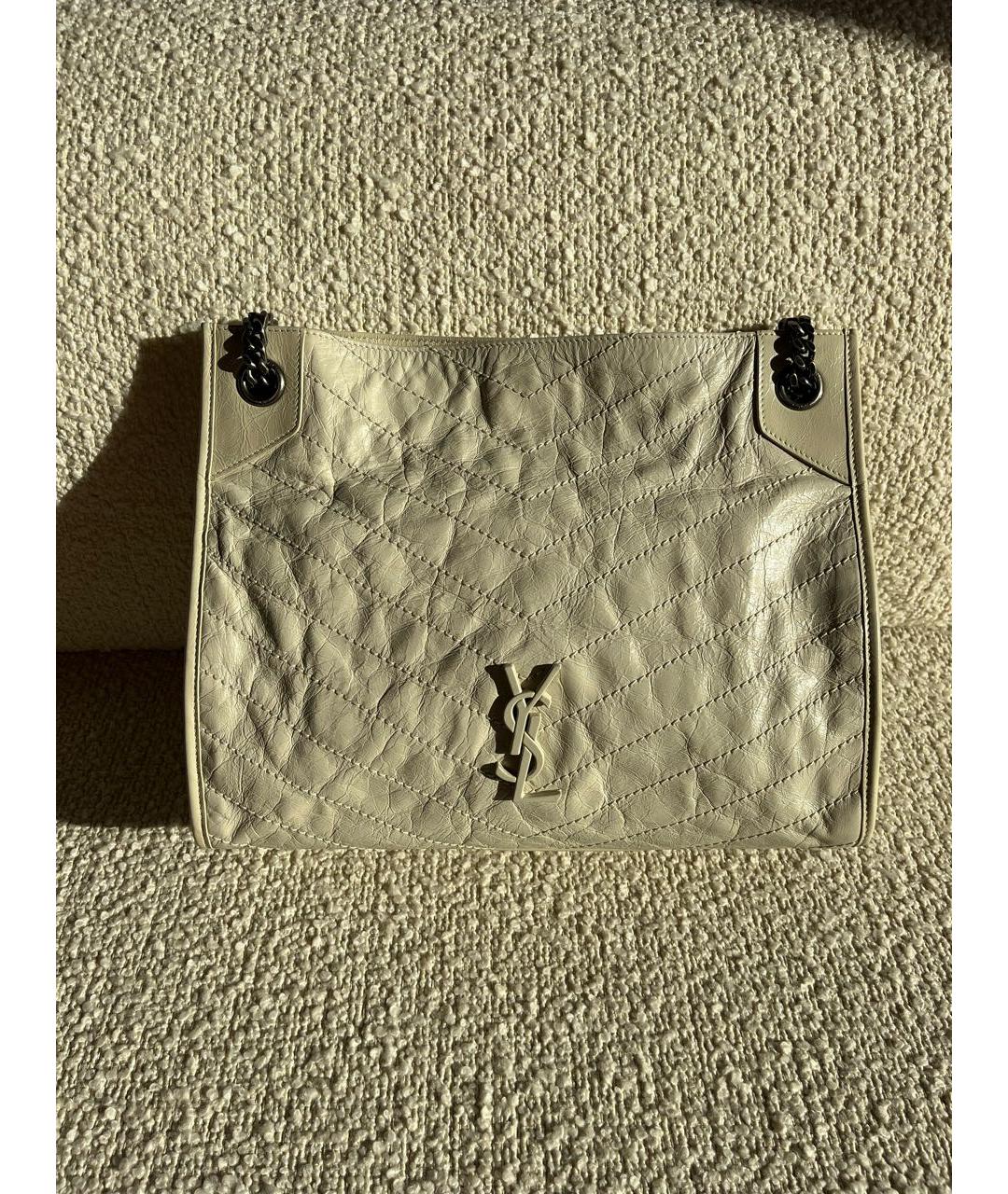 SAINT LAURENT Бежевая кожаная сумка тоут, фото 9