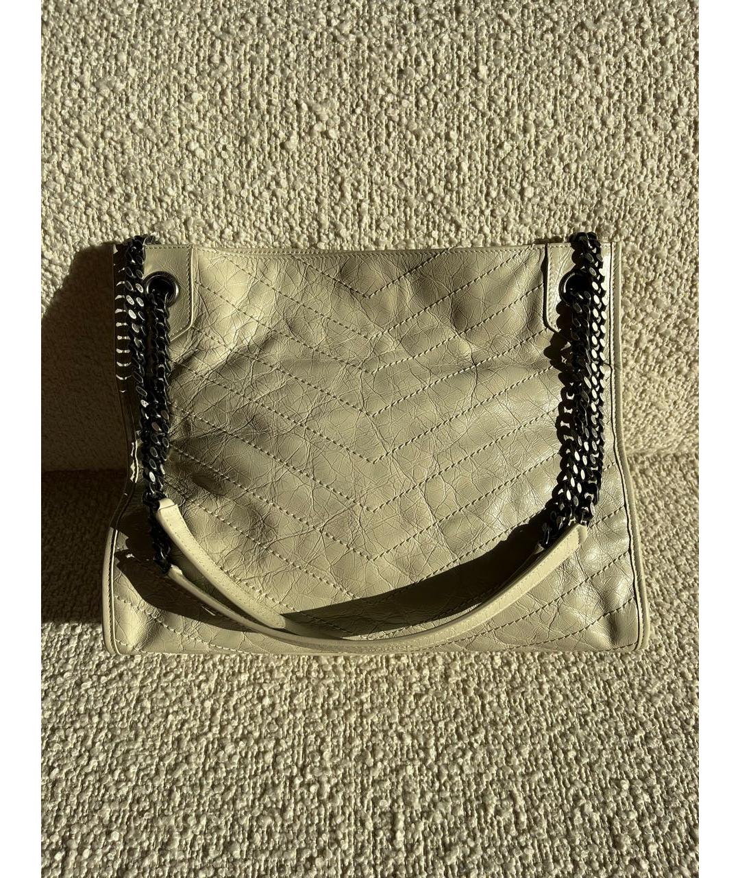 SAINT LAURENT Бежевая кожаная сумка тоут, фото 3