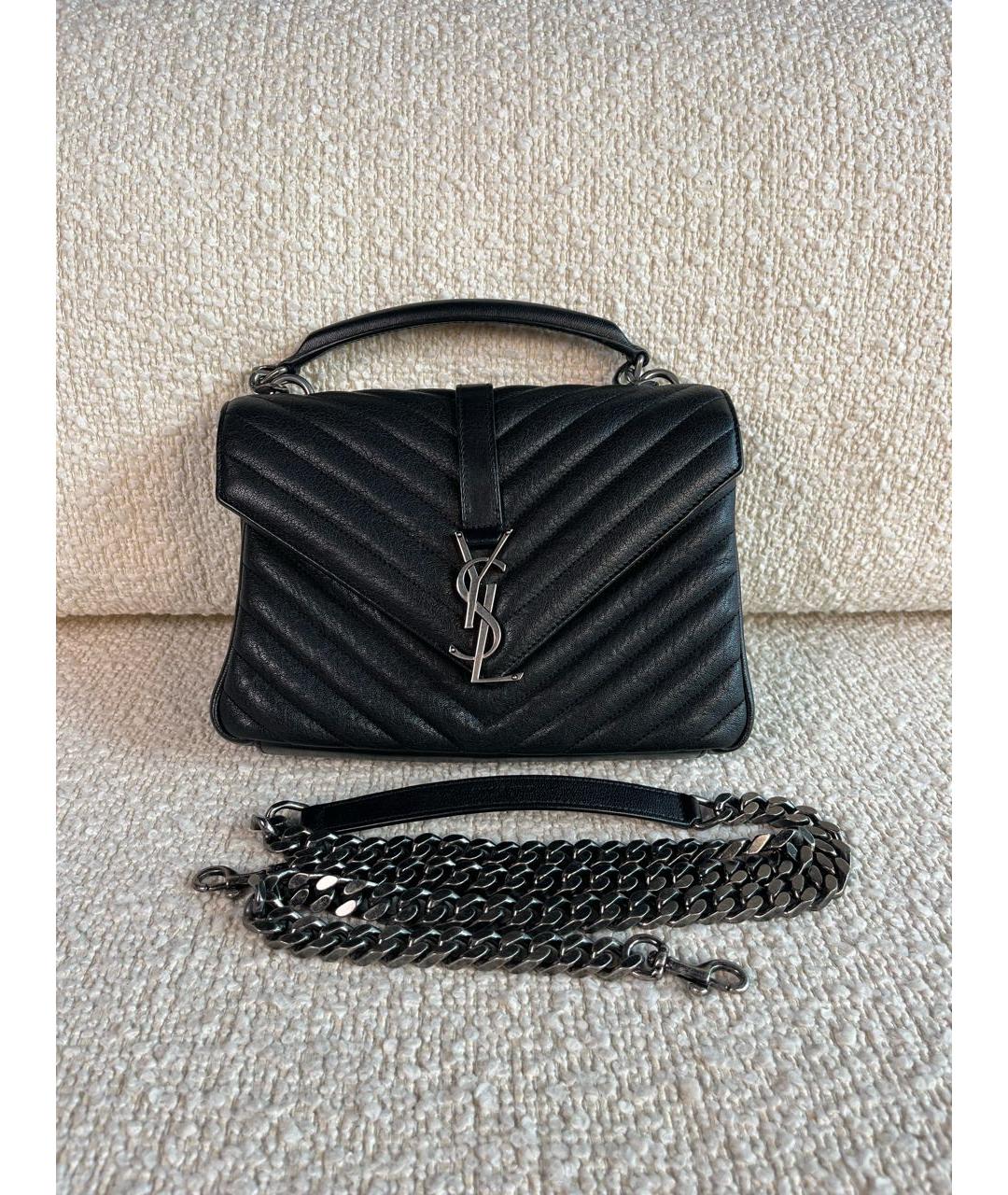 SAINT LAURENT Черная кожаная сумка с короткими ручками, фото 6