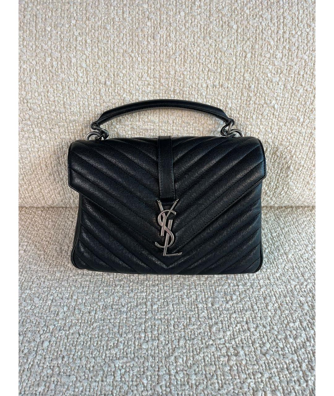 SAINT LAURENT Черная кожаная сумка с короткими ручками, фото 9