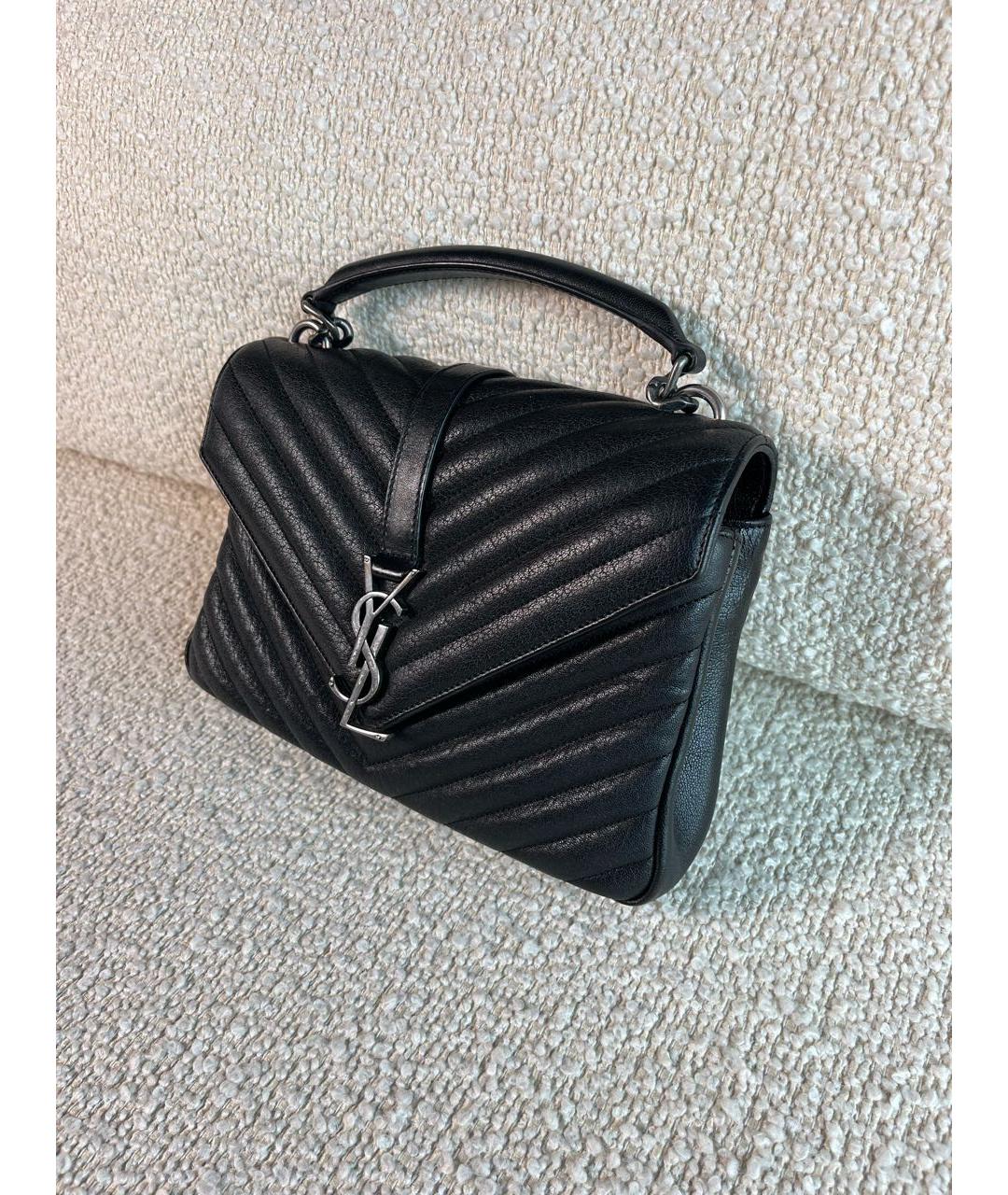 SAINT LAURENT Черная кожаная сумка с короткими ручками, фото 5