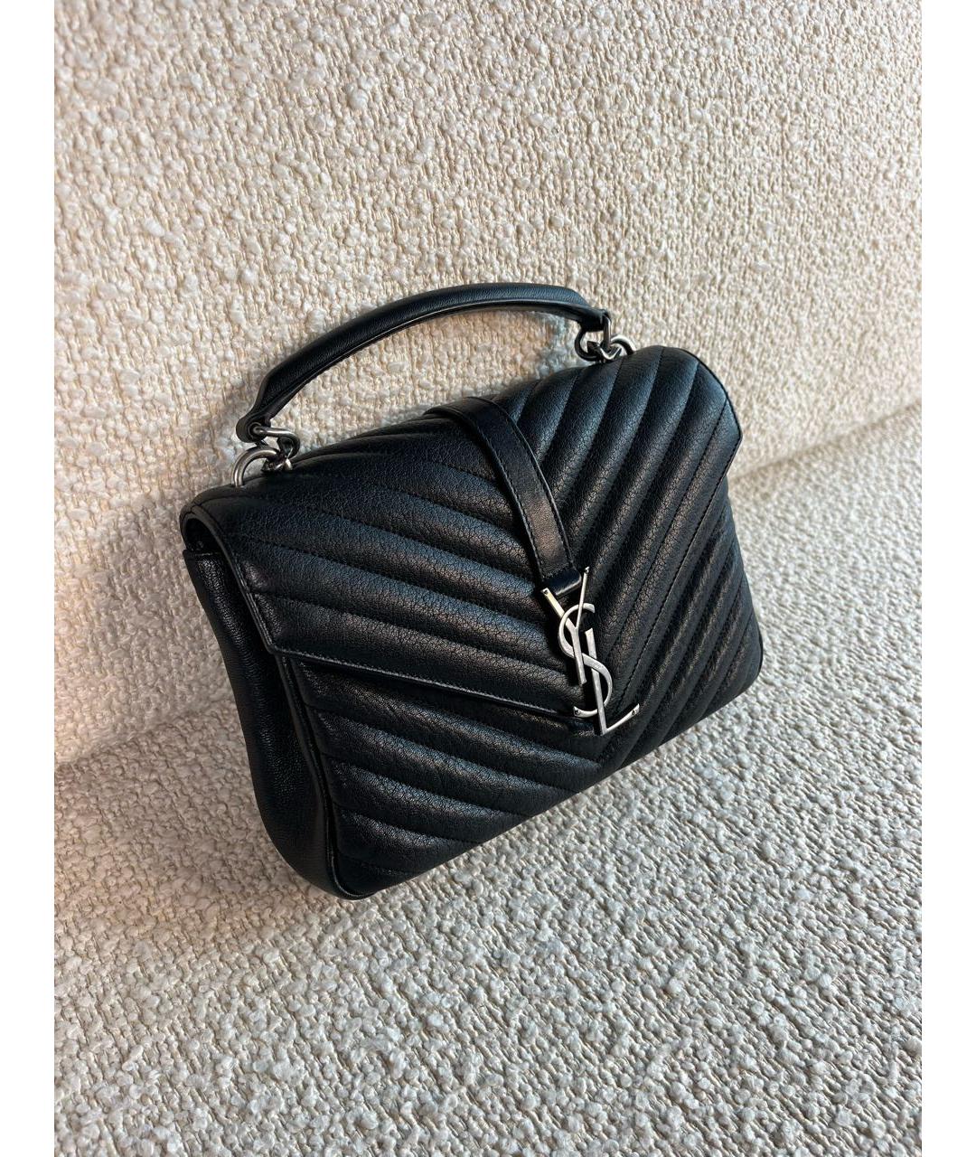 SAINT LAURENT Черная кожаная сумка с короткими ручками, фото 2